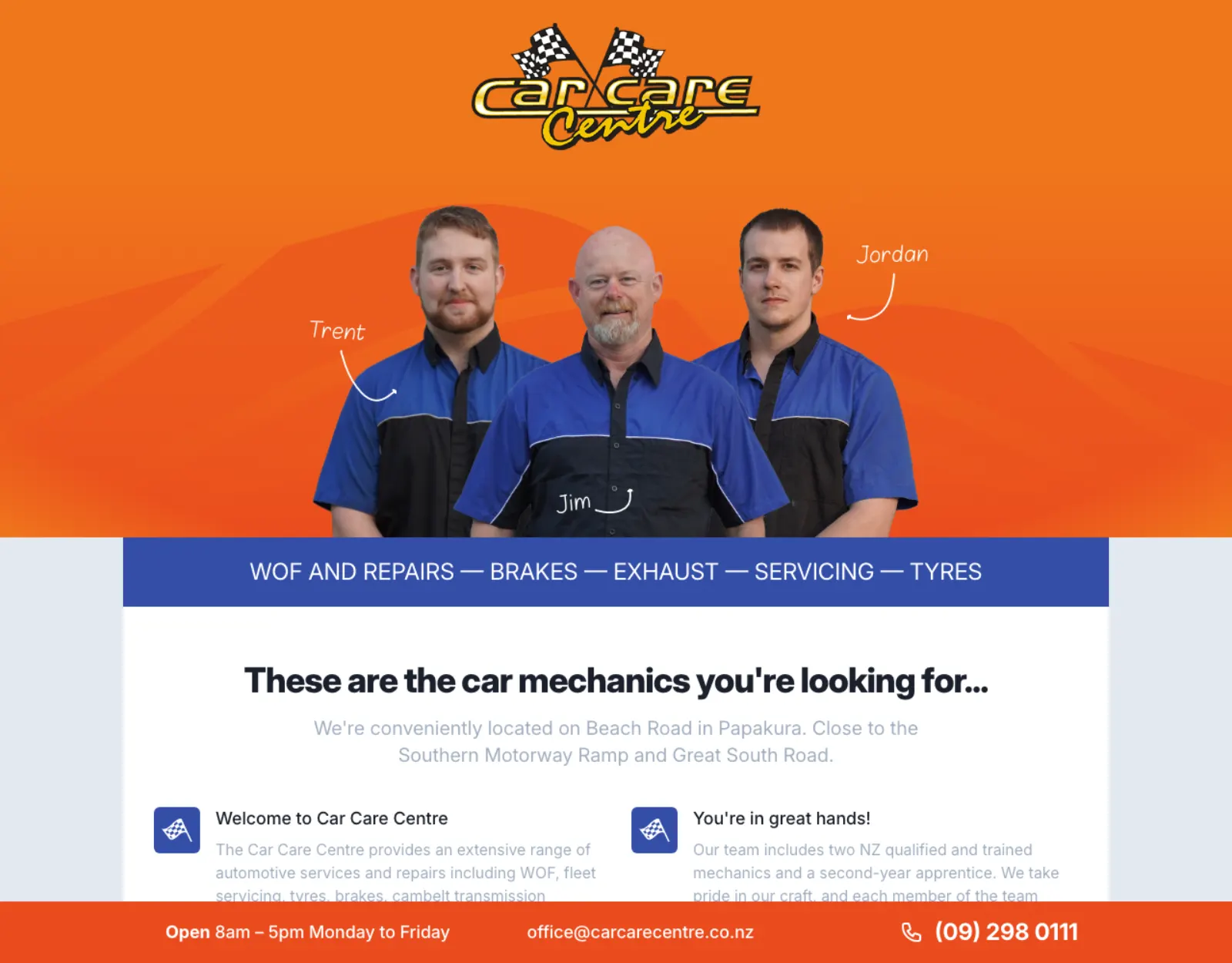 Car Care Centre homepage with real named staff photo
