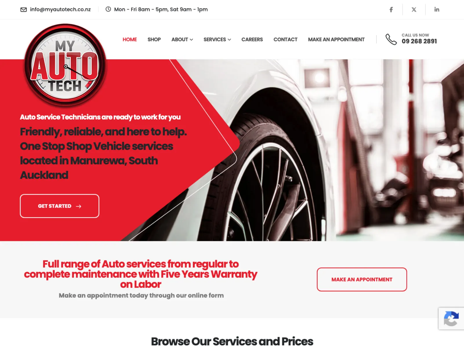 My Auto Tech homepage with online booking